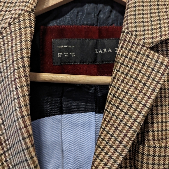 Zara Houndstooth Brown Blazer Size XS - Picture 2 of 3